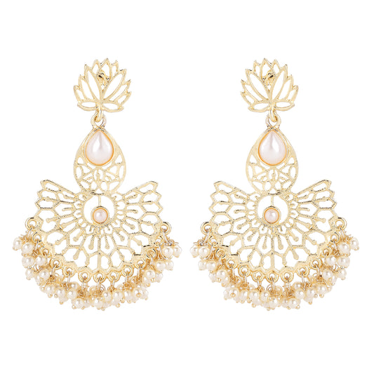 Traditional Ethnic Artificial Pearl Floral Dangler Earrings