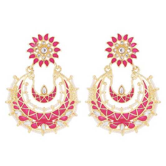 Traditional Ethnic Meenakari Work Kundan Chandbali Earrings
