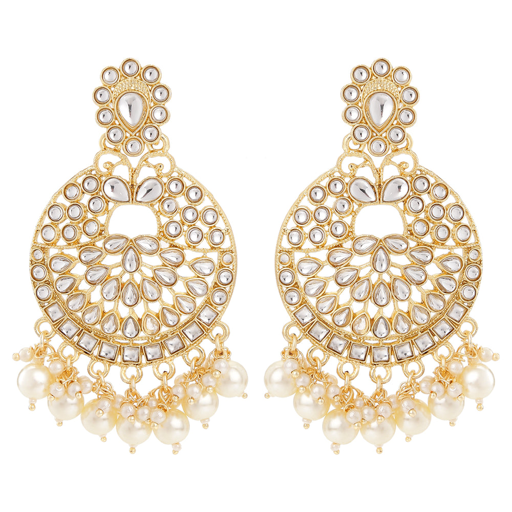 Gold Tone Kundan & Pearls Dangle Earring