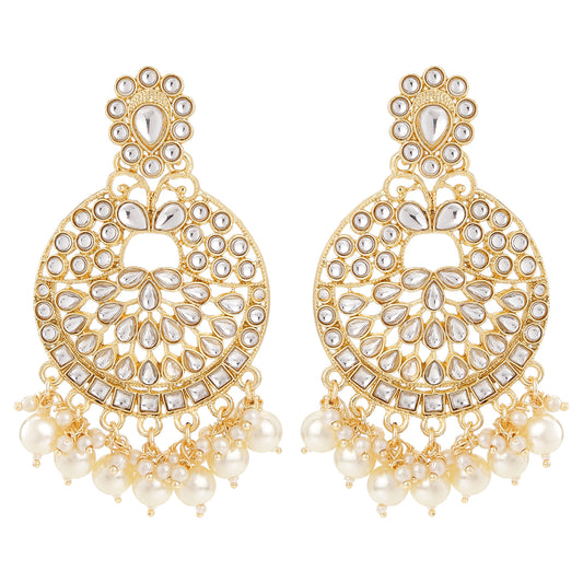 Gold Tone Kundan & Pearls Dangle Earring