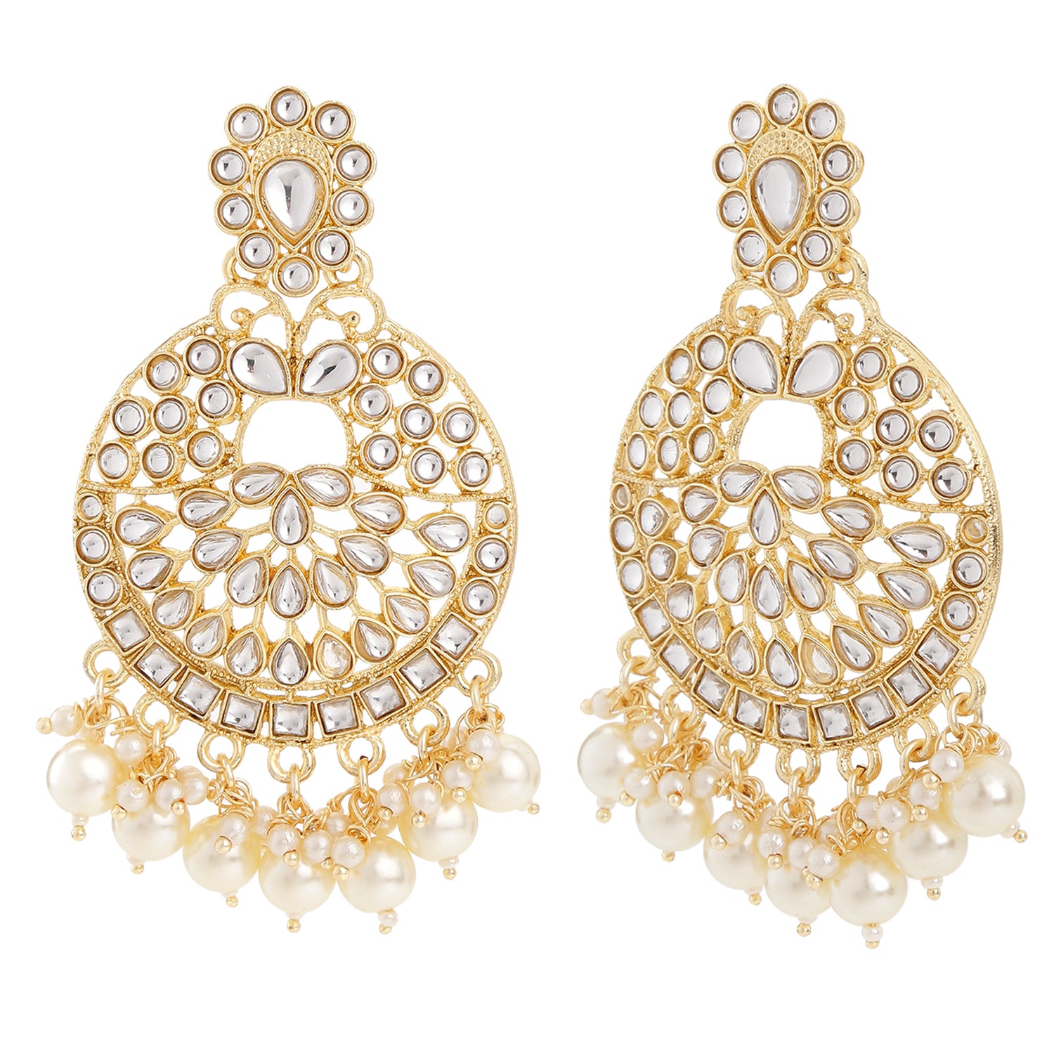 Gold Tone Kundan & Pearls Dangle Earring