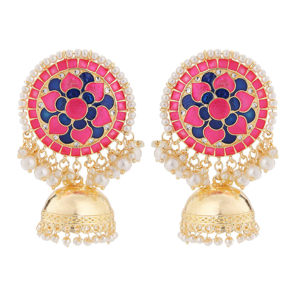 Attractive Artificial Pearl and Kundan Meenakari Jhumki Earring