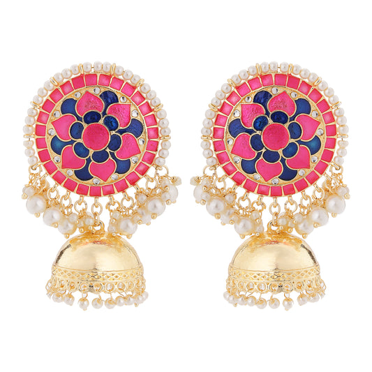 Attractive Artificial Pearl and Kundan Meenakari Jhumki Earring