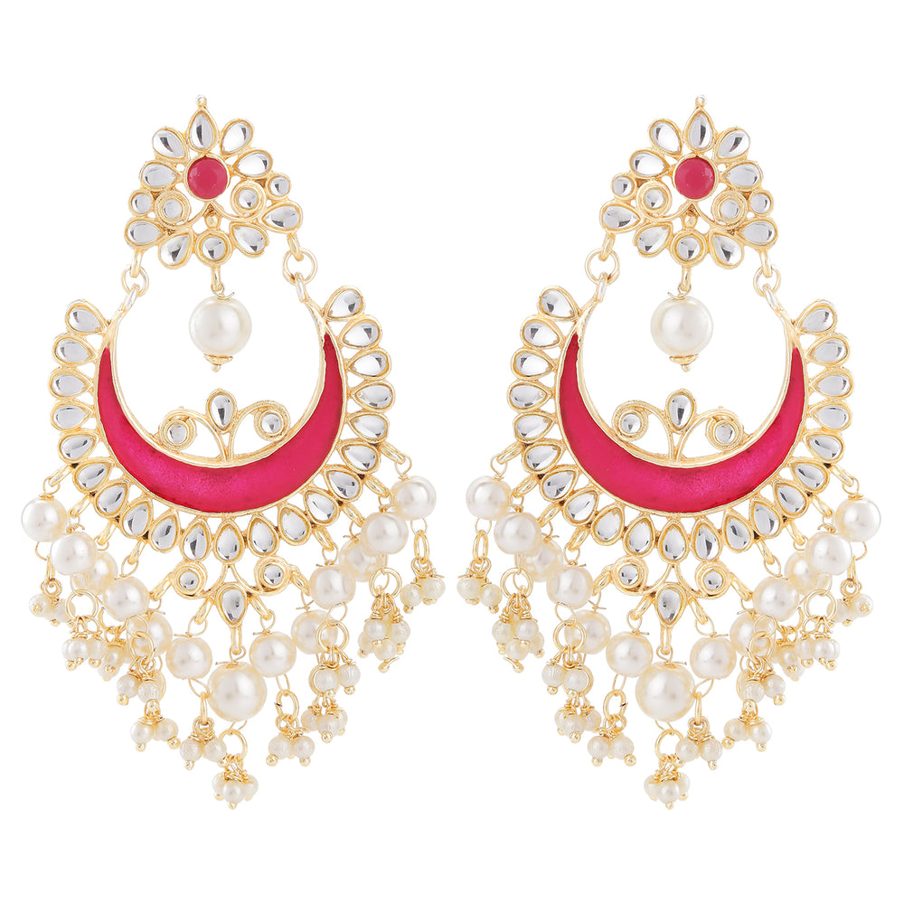 Gold Tone Meenakari Work Chandbali Dangler Earrings with Kundan