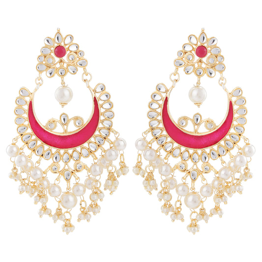 Gold Tone Meenakari Work Chandbali Dangler Earrings with Kundan