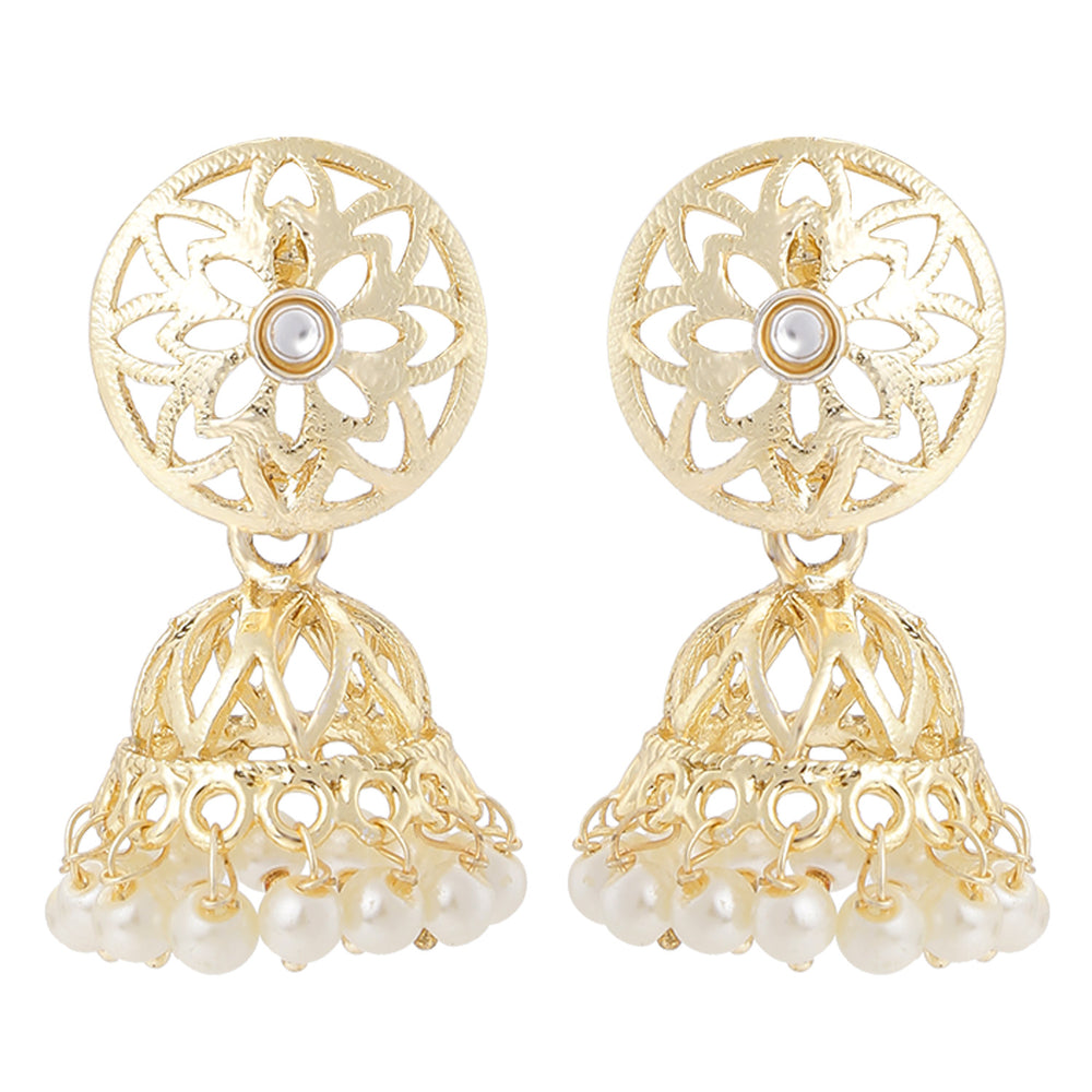 Gold Tone Kundan Floral Jhumki Earring