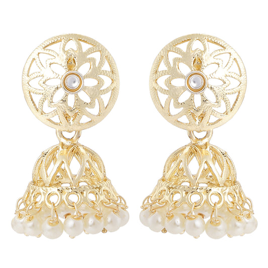 Gold Tone Kundan Floral Jhumki Earring