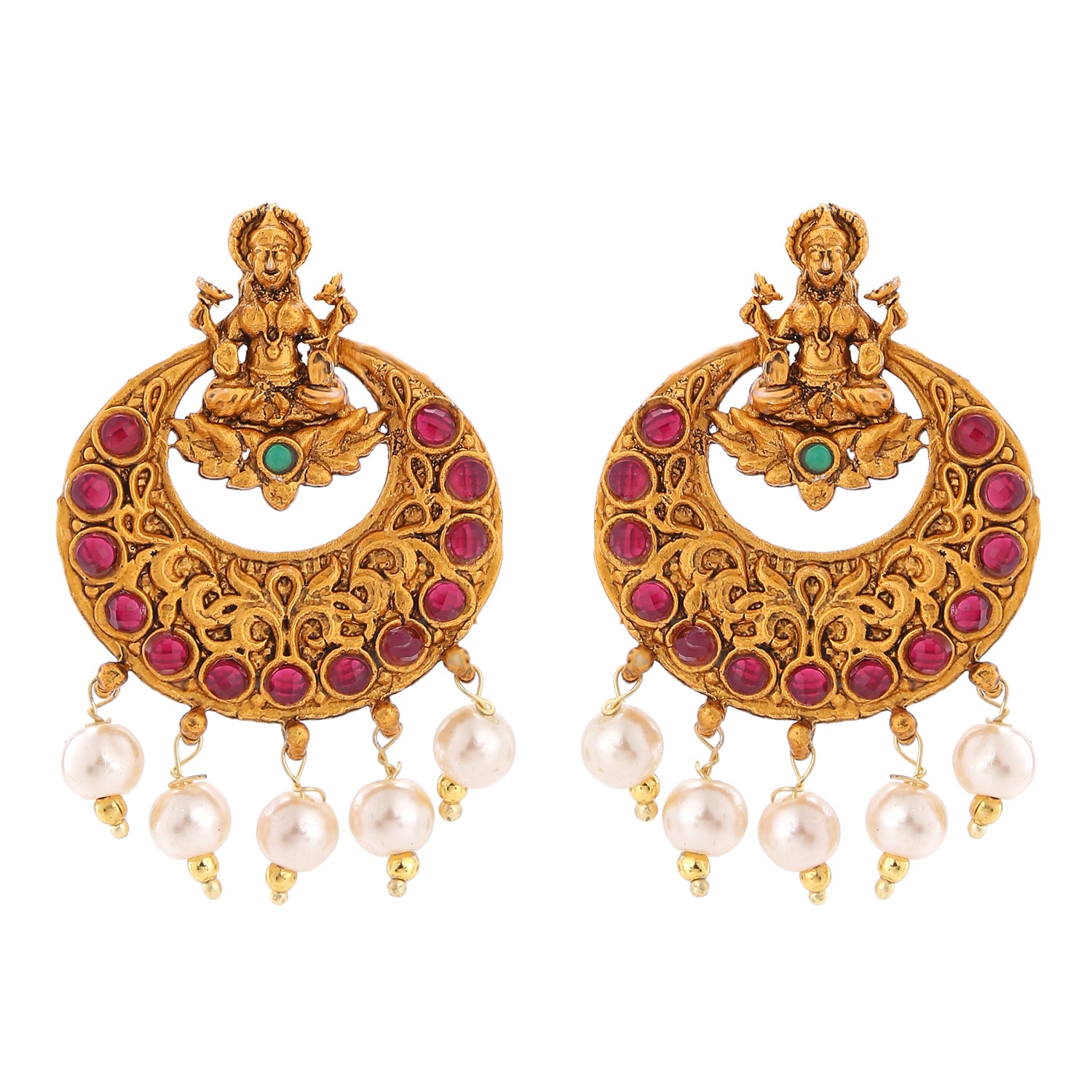 Traditional Ethnic Maa Laxmi Crystal Dangler Earrings