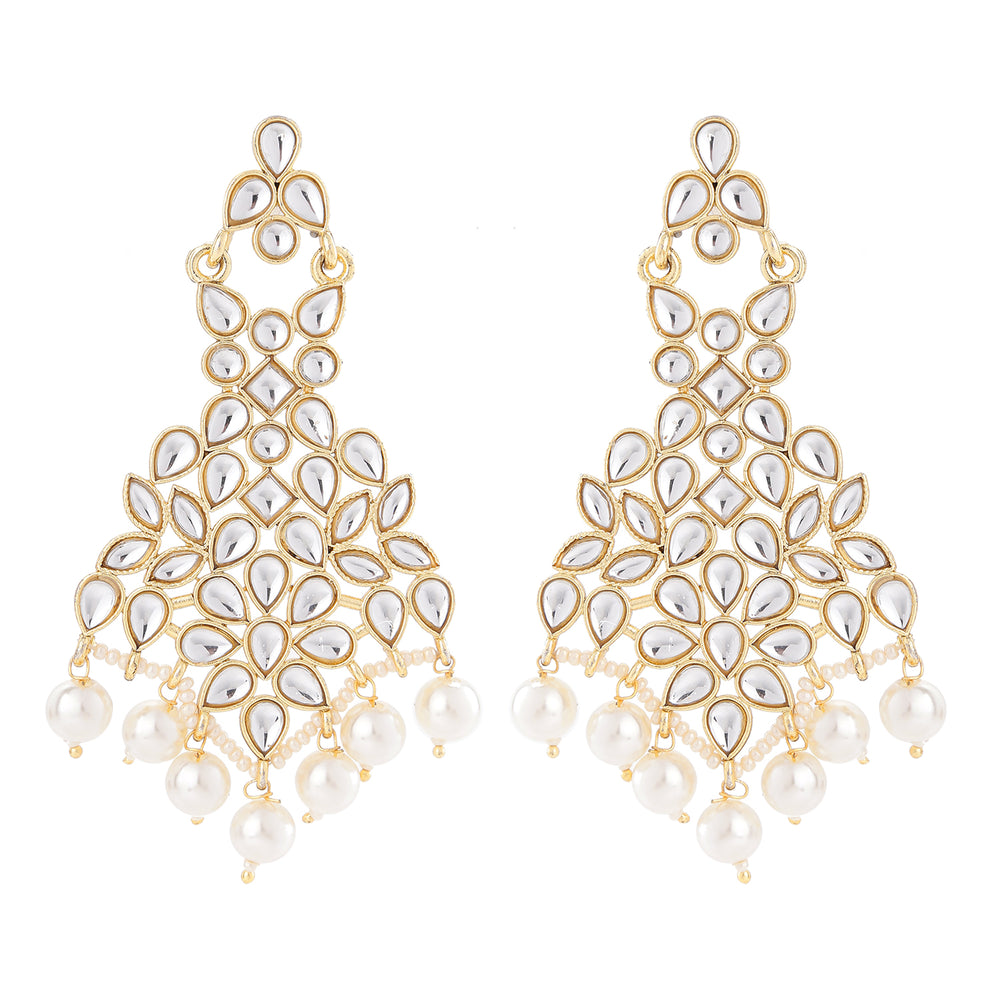 Gold Tone Kundan & Pearls Dangle Earring