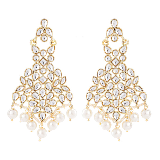 Gold Tone Kundan & Pearls Dangle Earring