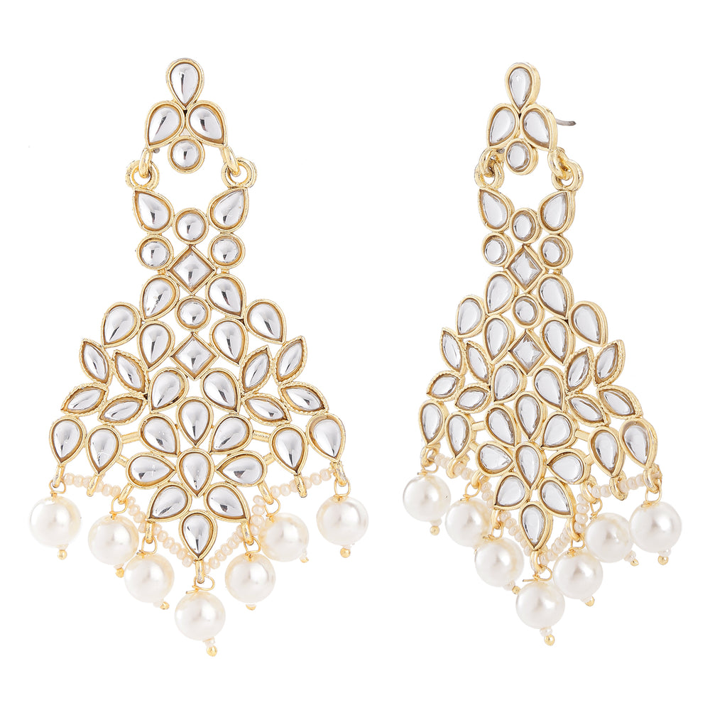 Gold Tone Kundan & Pearls Dangle Earring