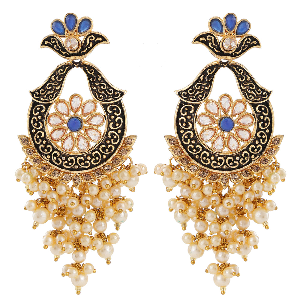 Floral Chandbali Dangler Meenakari Enamelled Kundan Earrings