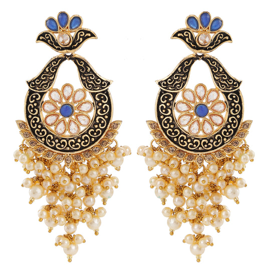 Floral Chandbali Dangler Meenakari Enamelled Kundan Earrings
