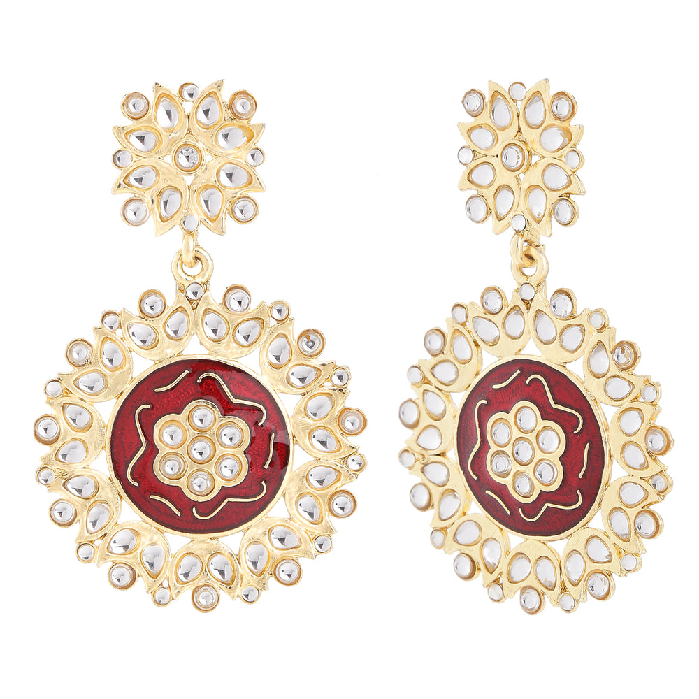 Rose Gold Plated Meena Work Kundan Dangler Earring