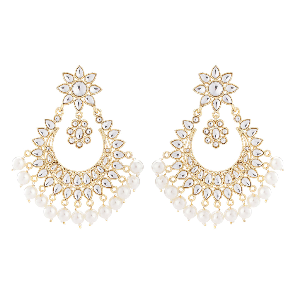 Floral Chandbali Dangler Kundan Earrings