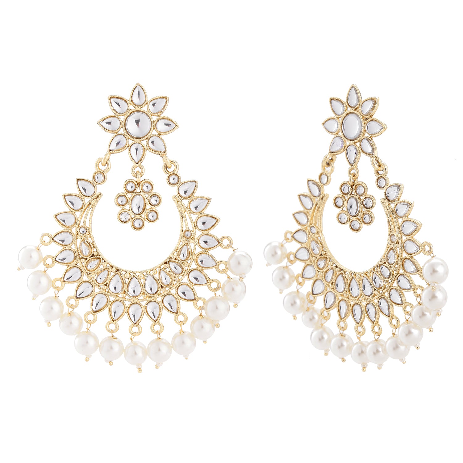 Floral Chandbali Dangler Kundan Earrings