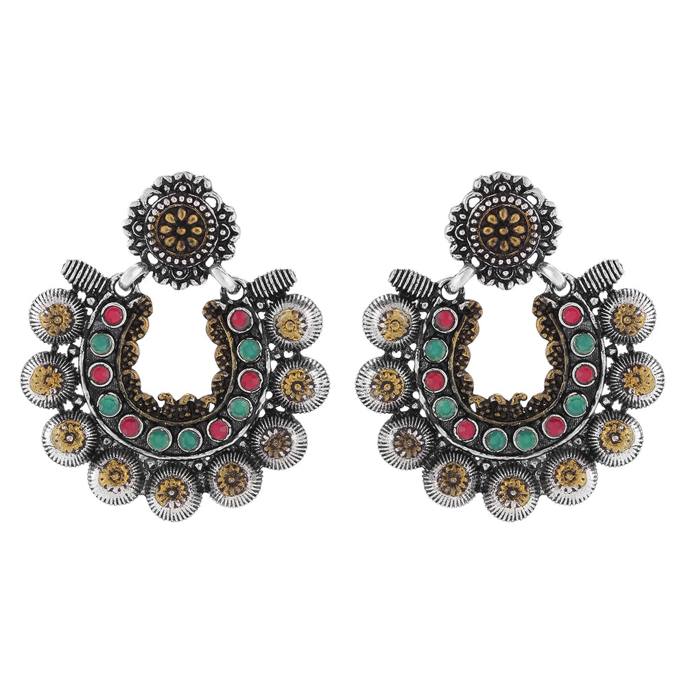 Two Tone Floral Chandbali Dangler Kundan Earrings