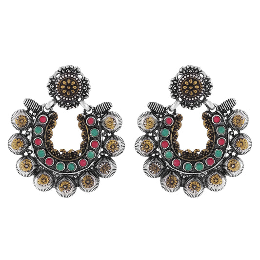 Two Tone Floral Chandbali Dangler Kundan Earrings