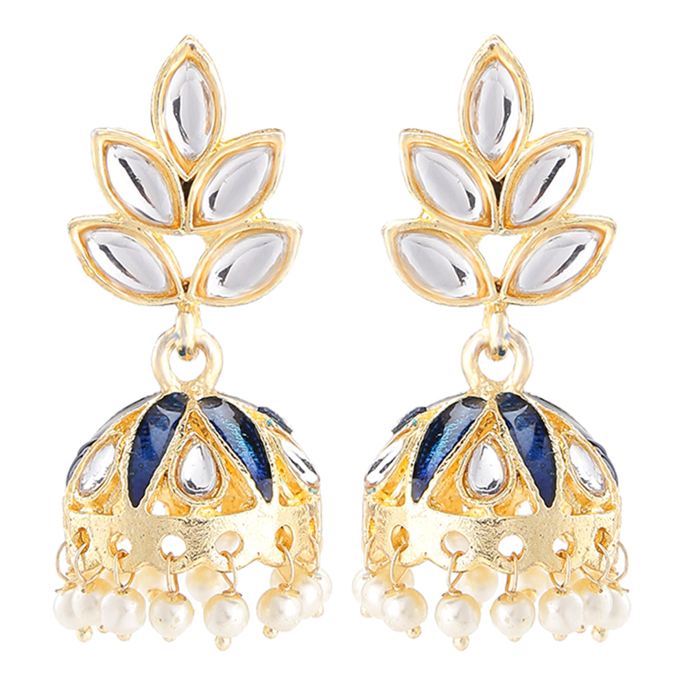 Meenakari Work Floral Jhumi Earrings with Kundan