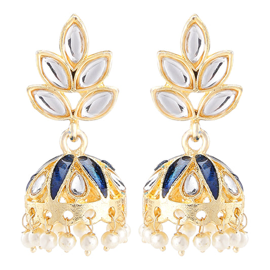 Meenakari Work Floral Jhumi Earrings with Kundan