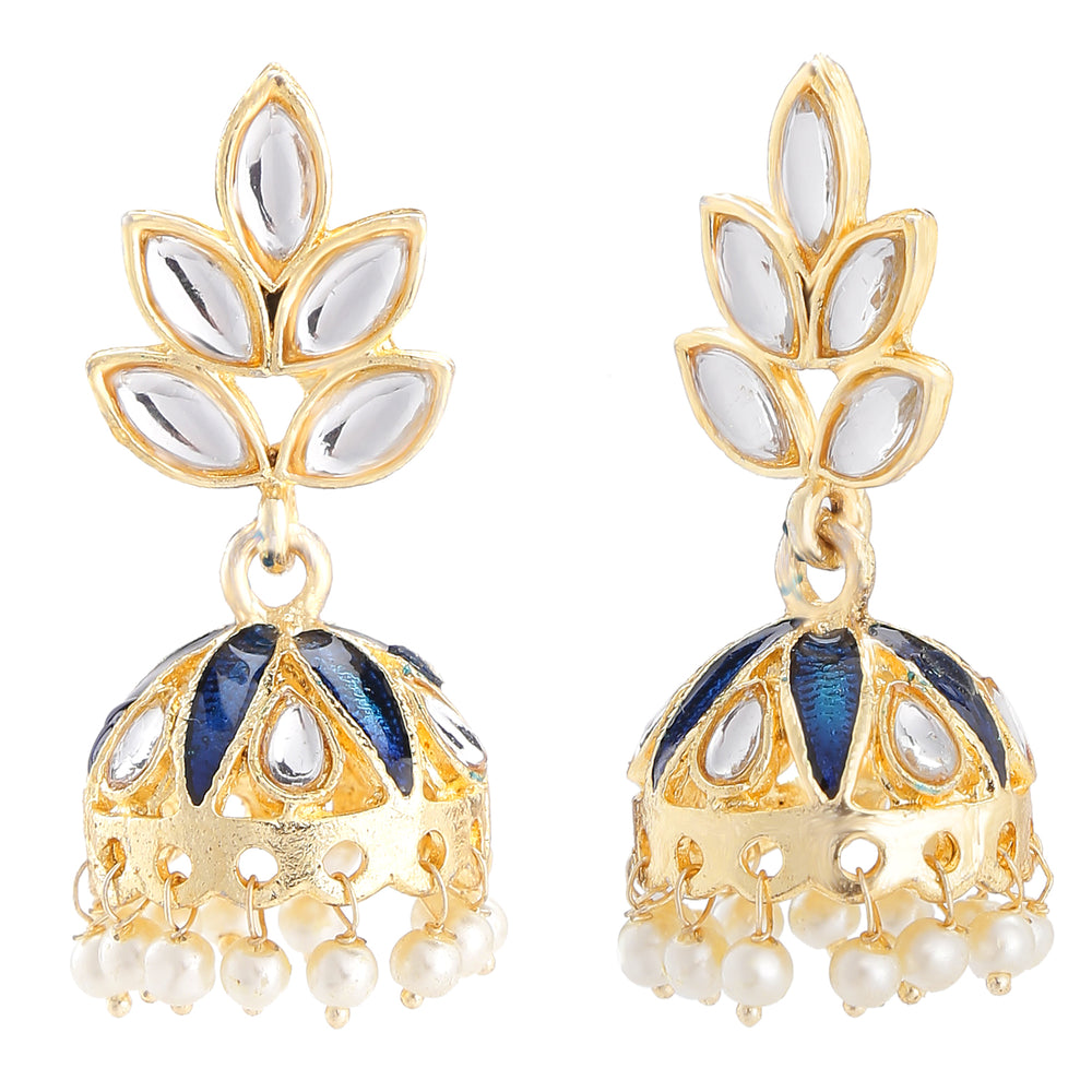 Meenakari Work Floral Jhumi Earrings with Kundan