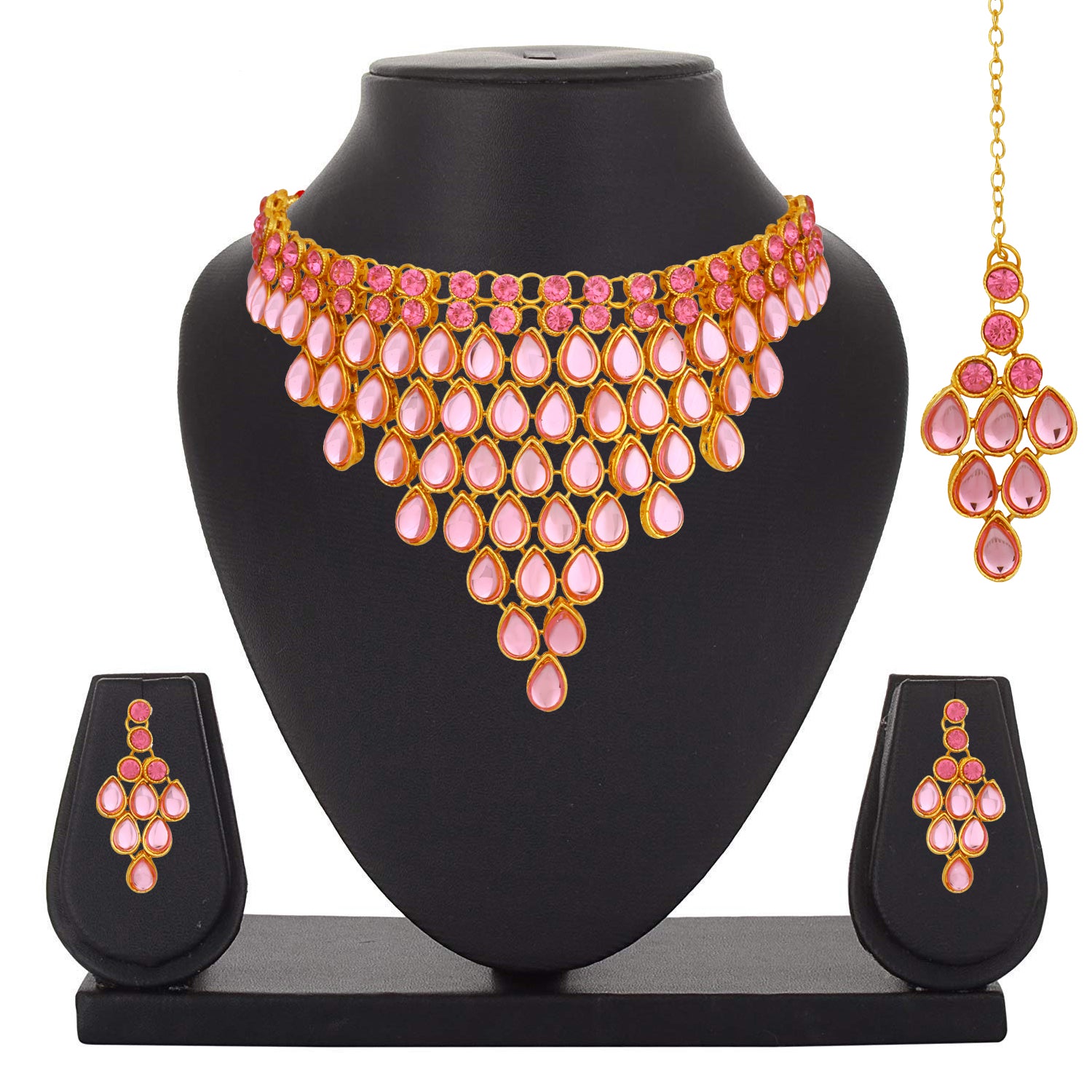 Pink Kundan Wedding Bridal Necklace Jewellery Set Earrings