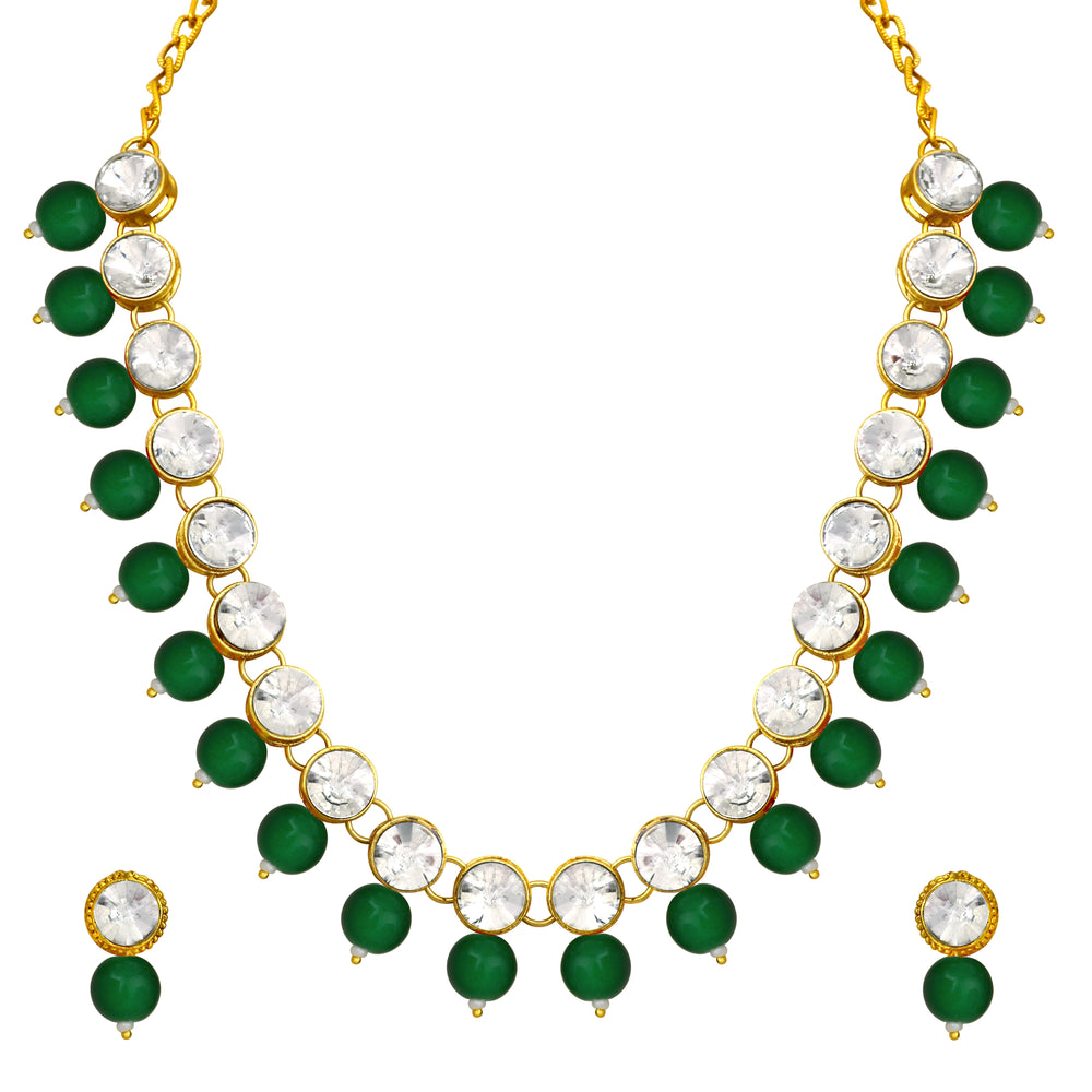 Black Beads and White Crystals Traditional Necklace Set