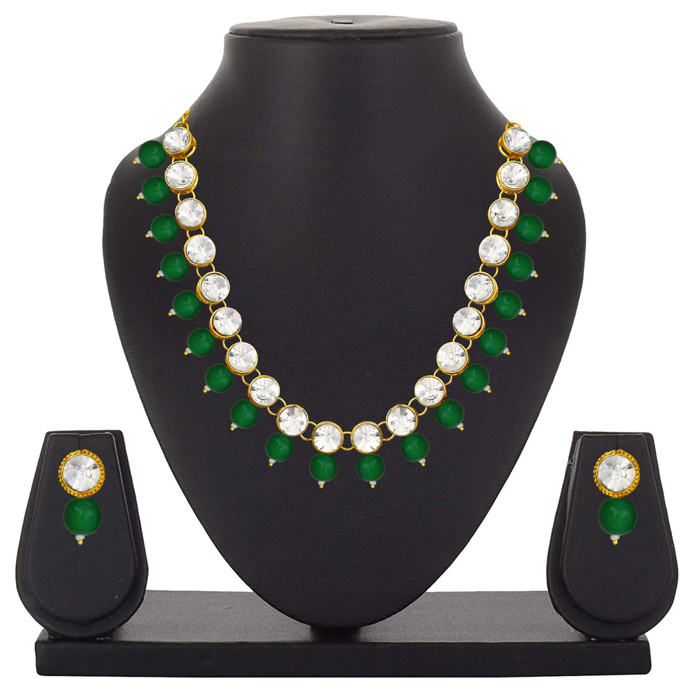 Black Beads and White Crystals Traditional Necklace Set