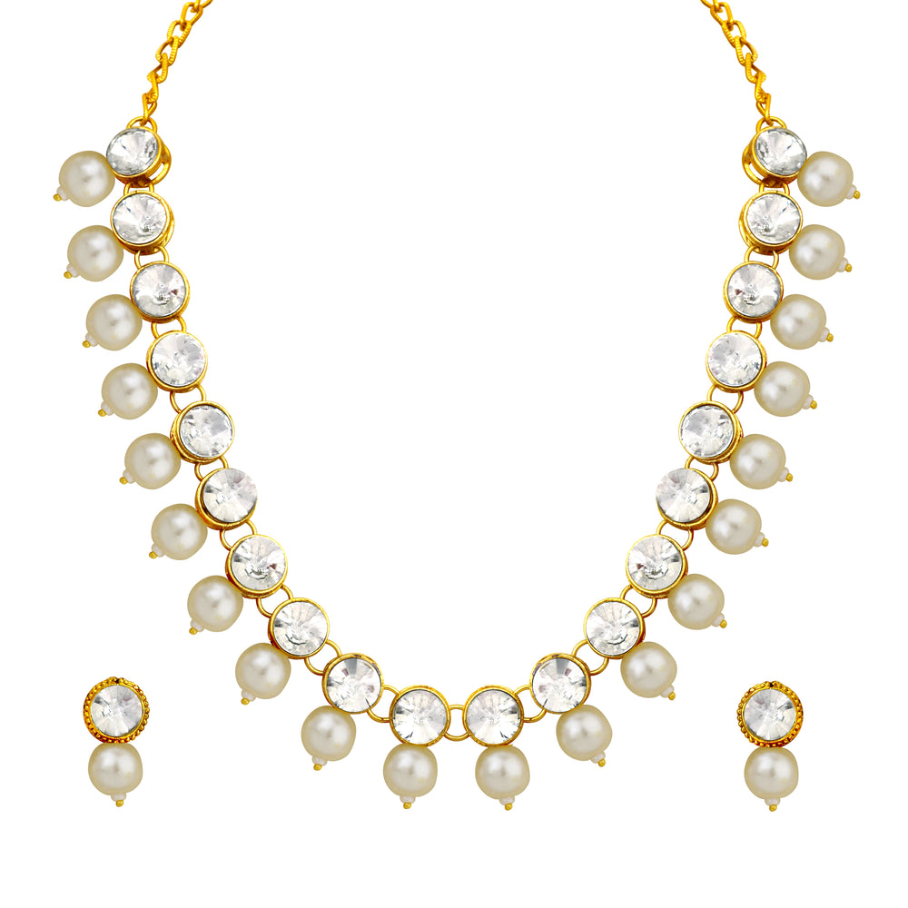 Pink Beads and White Crystals Traditional Necklace Set
