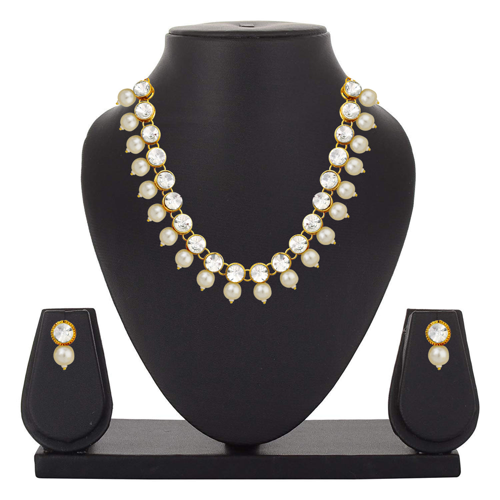 Pink Beads and White Crystals Traditional Necklace Set