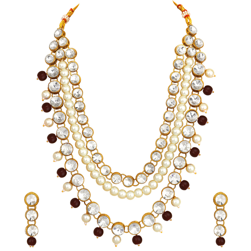 Traditional Ethnic Blue and White Crystals and Beads Layered Necklace set