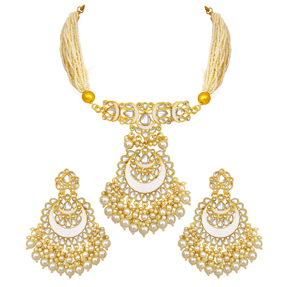 Blue Meenakari Work Enamel Layered Floral Traditional Neckace set Kundan and Artificial Beads