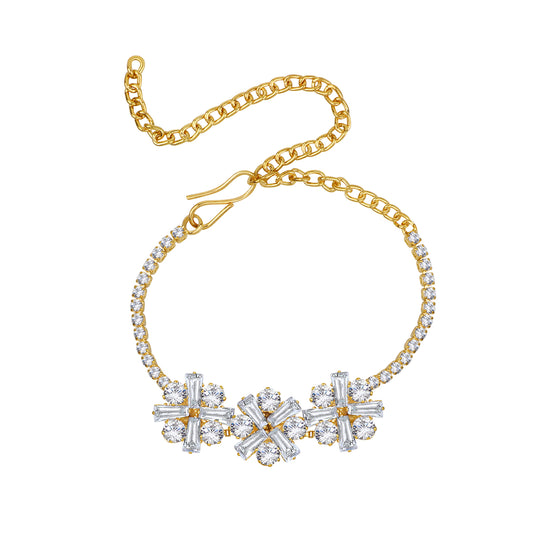 Classic Floral Studded American Daimonds Adjustable Bracelet