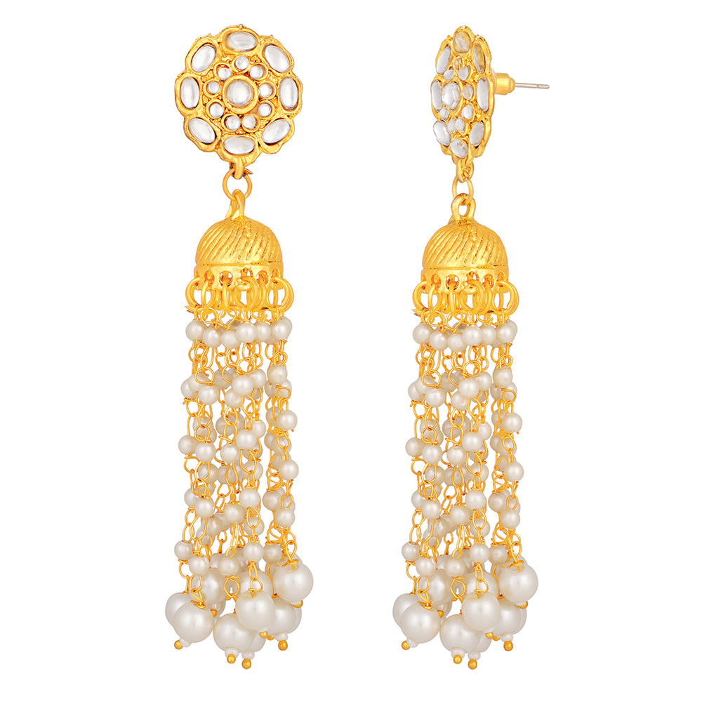 Gold Plated Kundan Tassel Dangle Earrings
