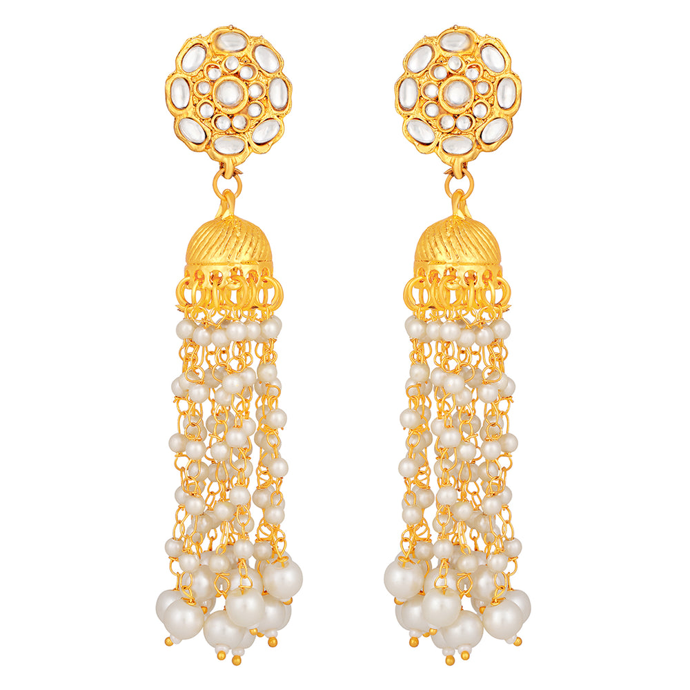 Gold Plated Kundan Tassel Dangle Earrings