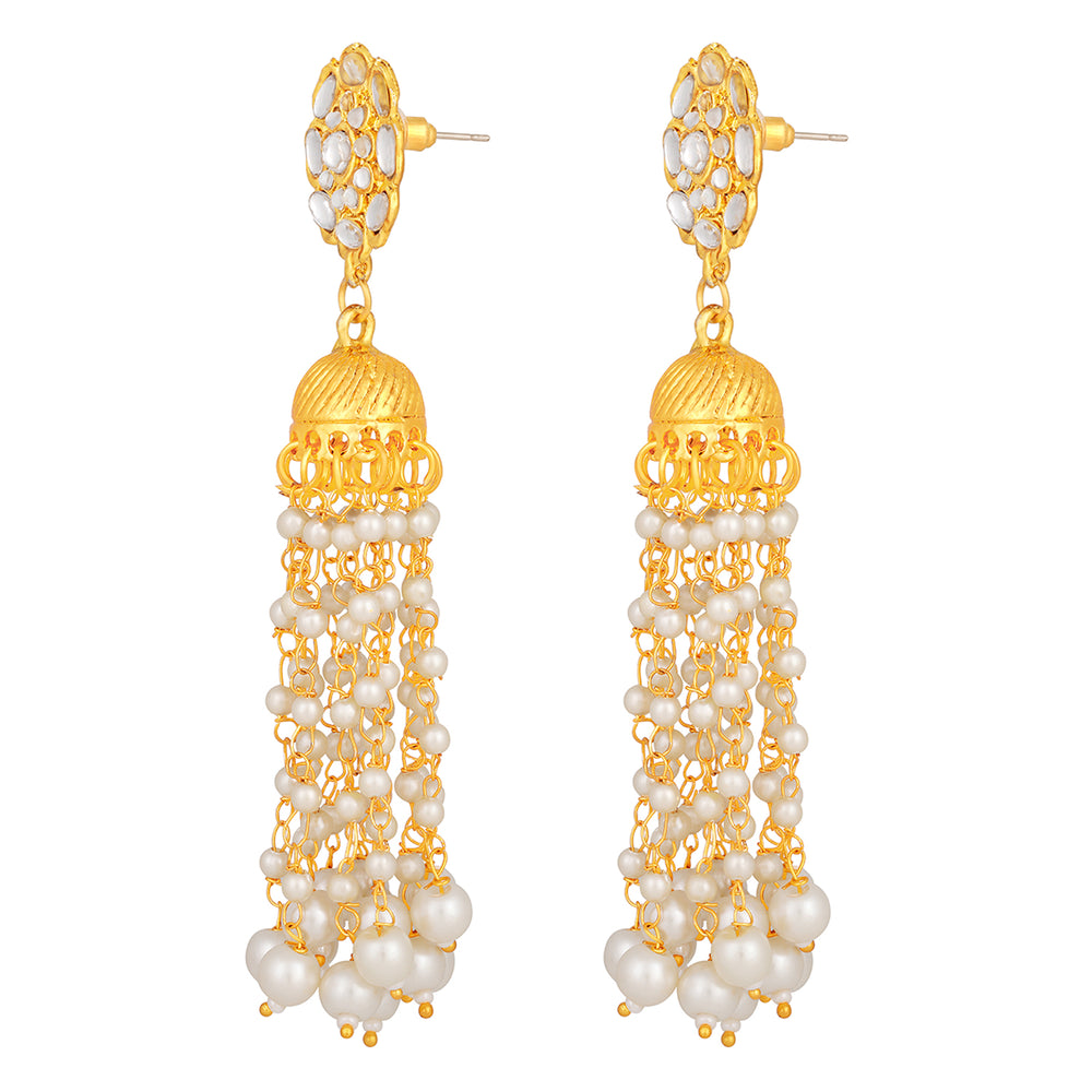 Gold Plated Kundan Tassel Dangle Earrings