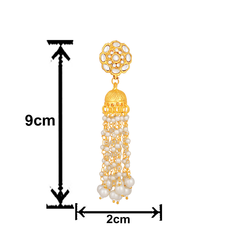 Gold Plated Kundan Tassel Dangle Earrings