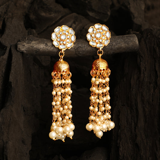 Gold Plated Kundan Tassel Dangle Earrings