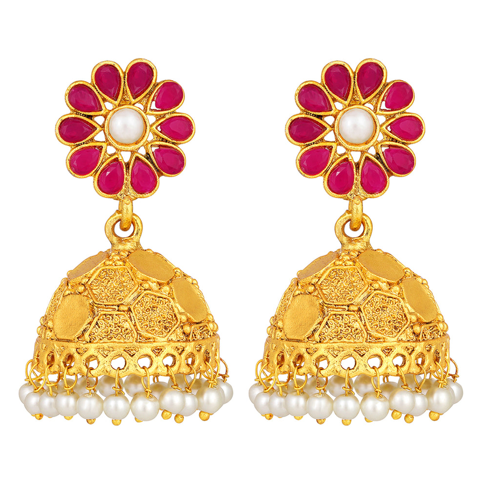 Gold Plated Floral Kundan Jhumki Earrings