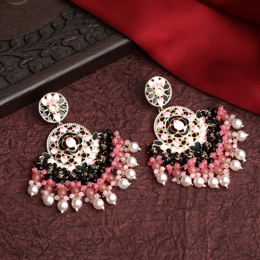 Gold Plated Meenakari Work Floral Earrings