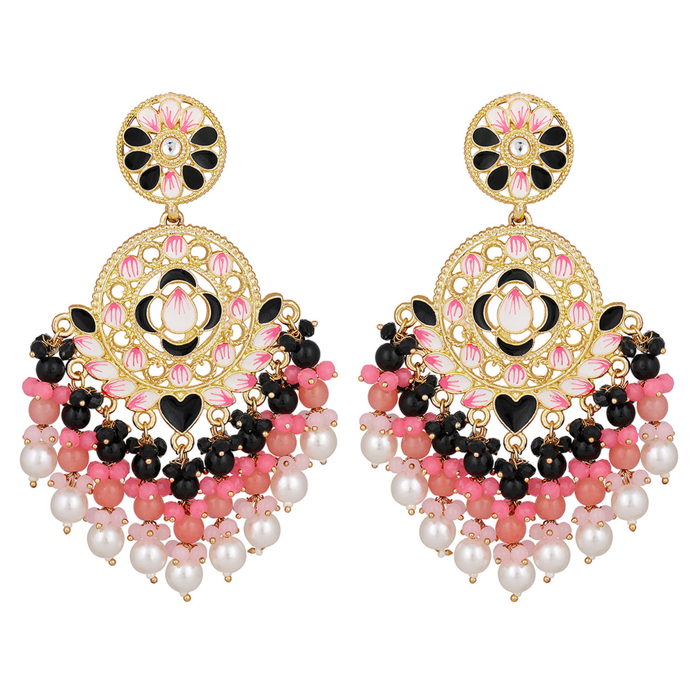 Gold Plated Meenakari Work Floral Earrings