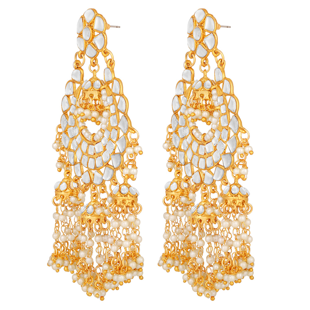 Gold Plated Kundan Dangle Jhumki Earrings