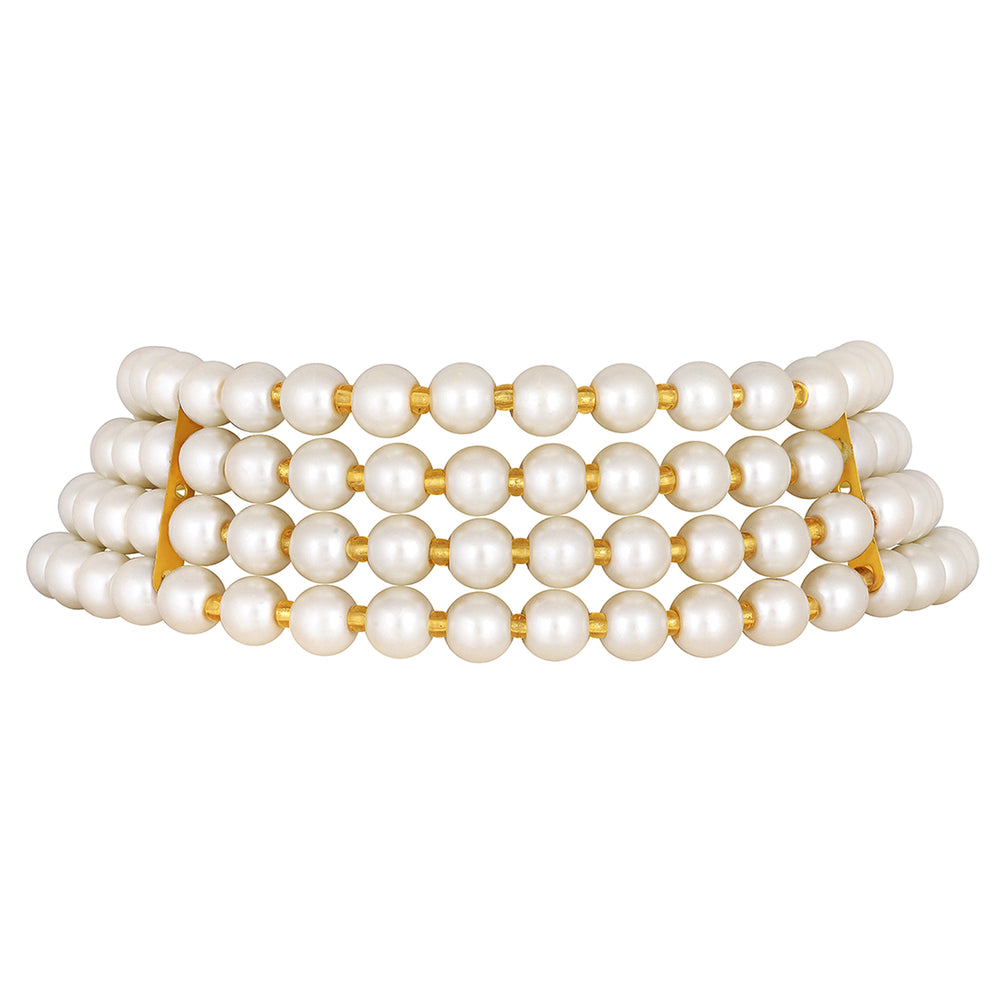 Gold Plated White Pearl Choker Necklace Set
