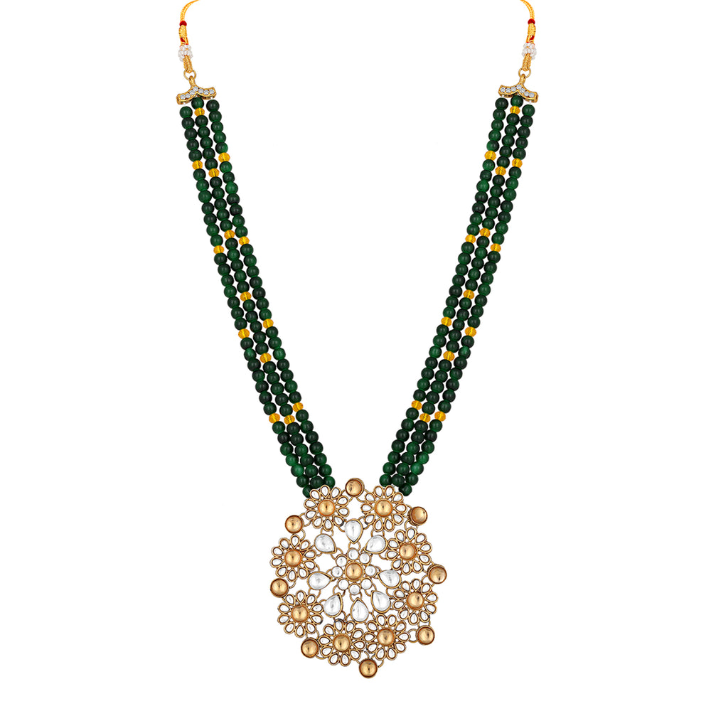 Gold Plated Multi Strand Green Necklace Set