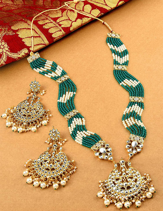 Green & White Kundan Necklace Set