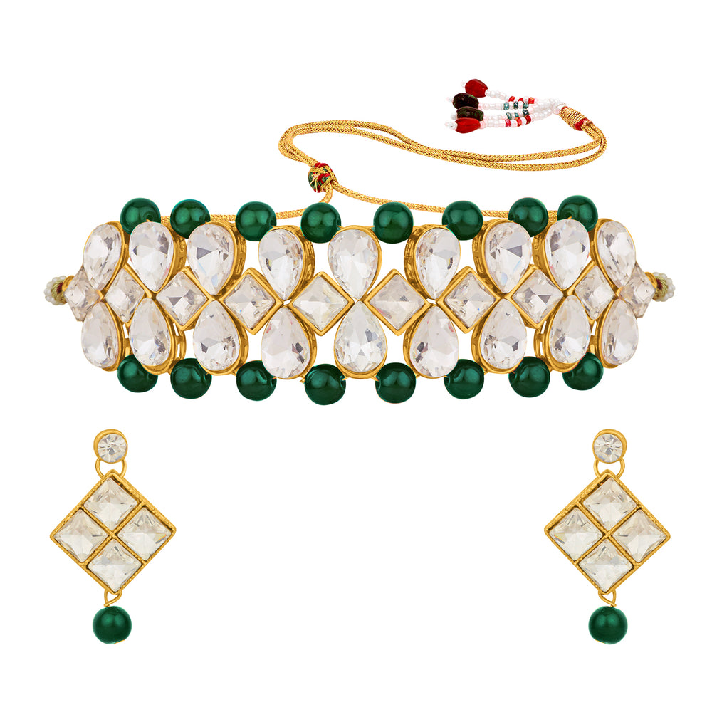 Gold Plated White Kundan Choker Necklace Set