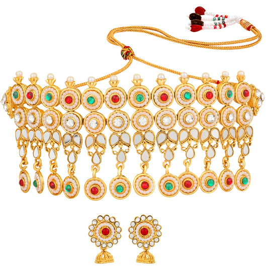 Gold Plated Multicolored Kundan Traditional Choker Necklace Set