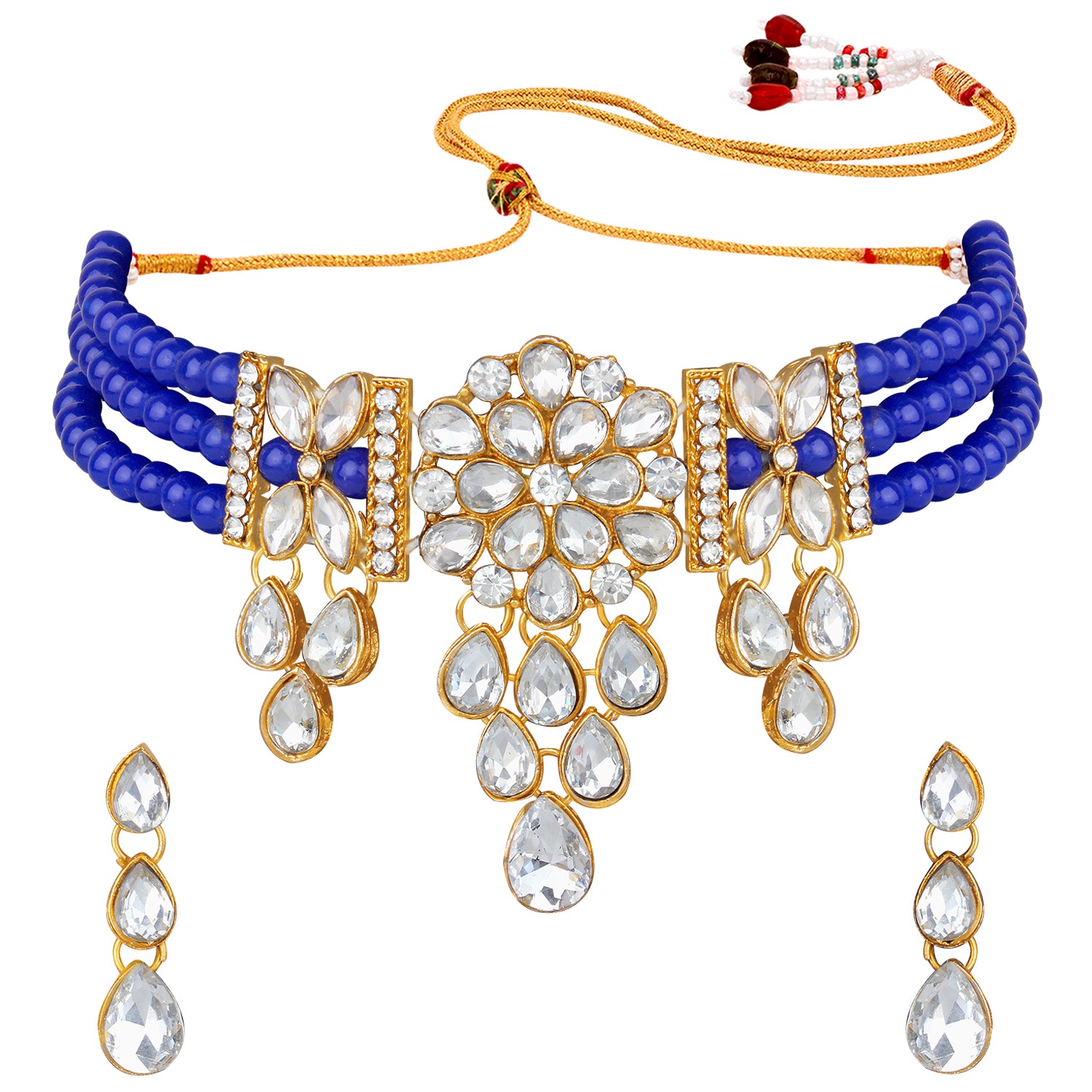 Blue Kundan Gold Plated Traditional Choker Necklace Set