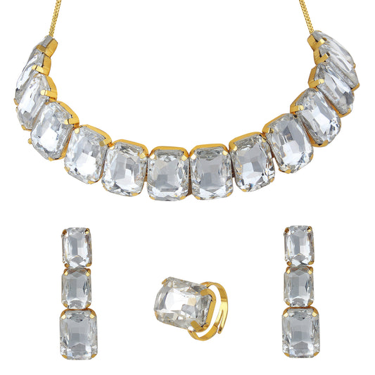 Big White Stone Choker Jewelry Set