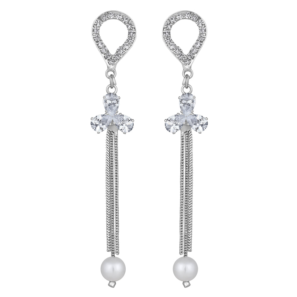 AD Stone & Artificial Pearl Dangle Drop Tassel